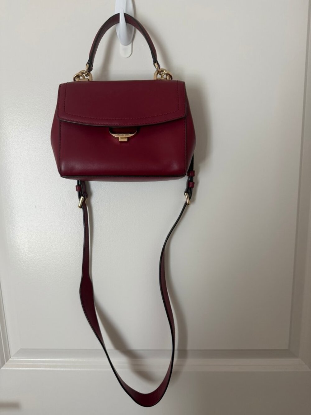 Michael Kors Burgundy Leather Top Handle Satchel Crossbody - Gold Hardware